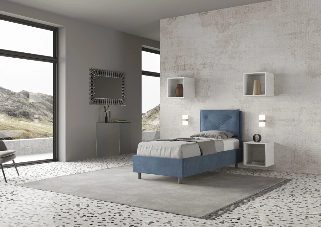 BS COM Letto singolo senza rete imbottito 90x190 microfibra blu - Image 3