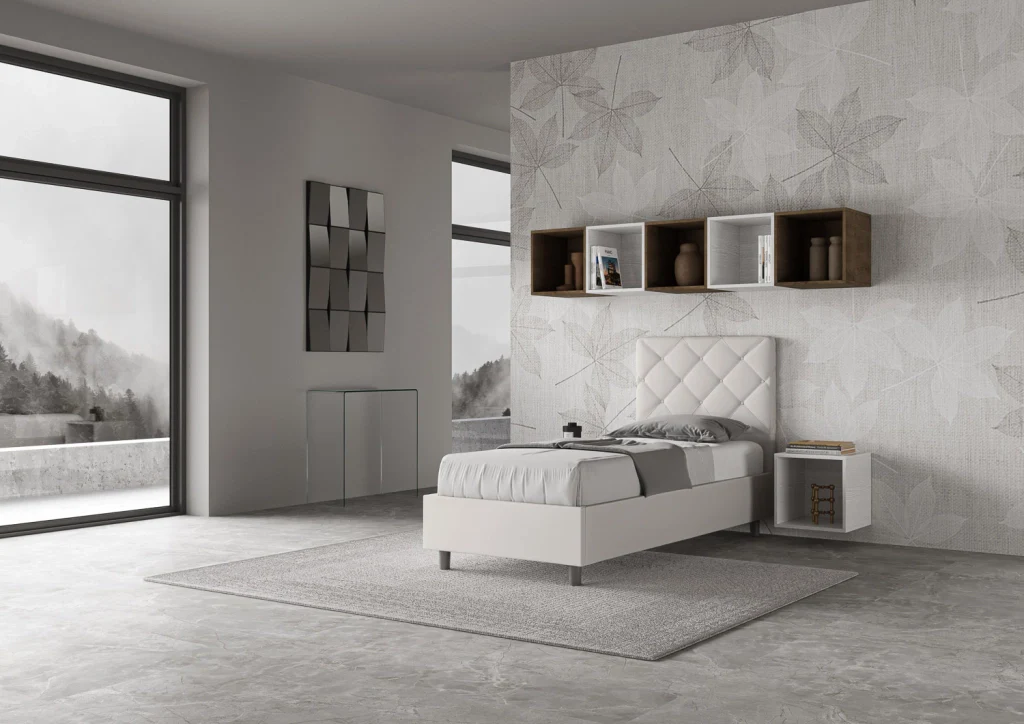 BS COM Letto singolo senza rete imbottito 90x190 similpelle bianco - Image 3