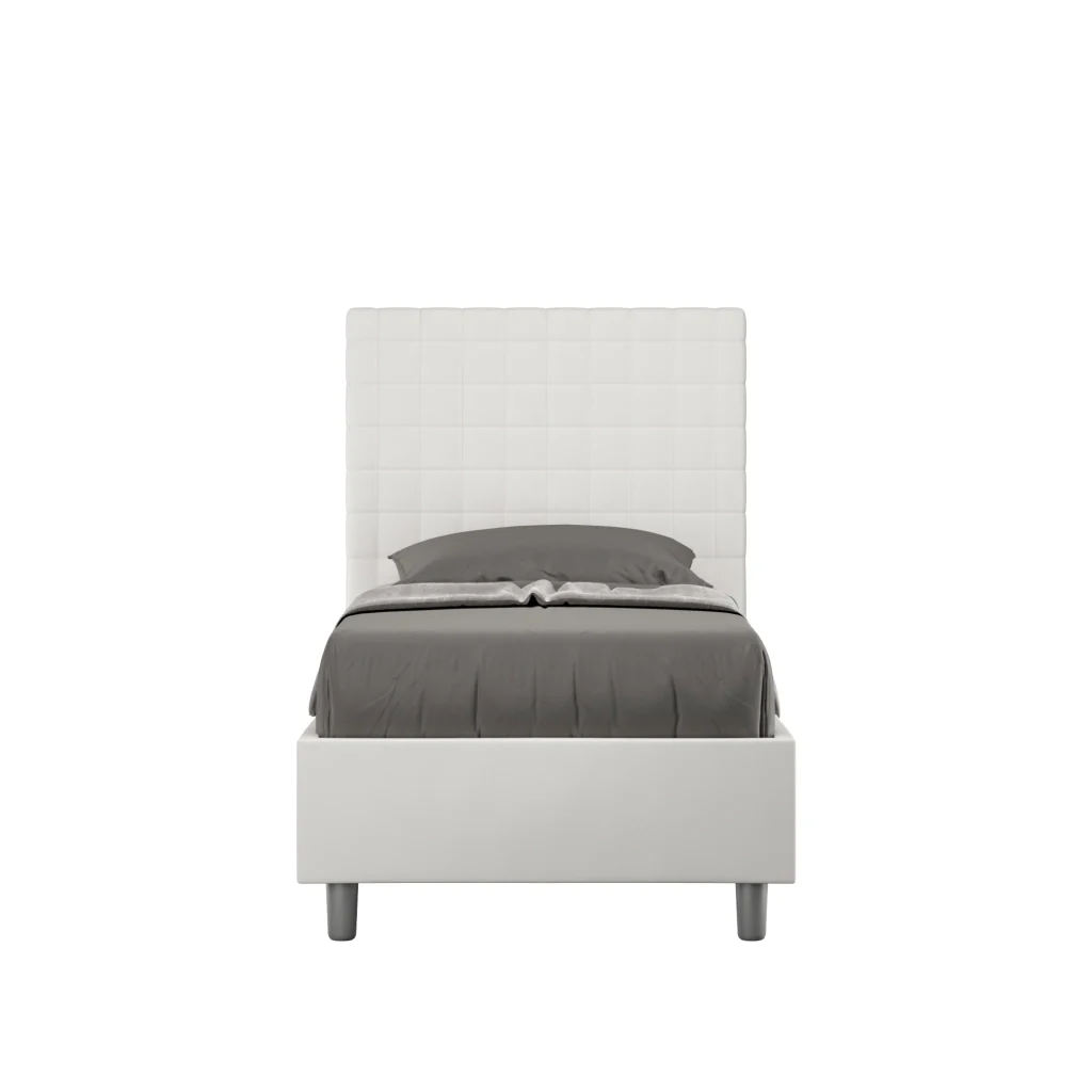 BS COM Letto singolo senza rete imbottito 90x190 similpelle bianco