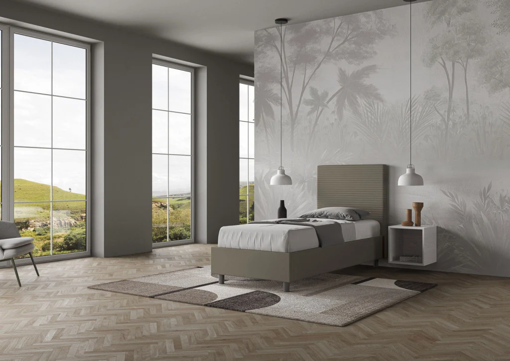 BS COM Letto singolo senza rete imbottito 90x190 similpelle cappuccino - Image 4