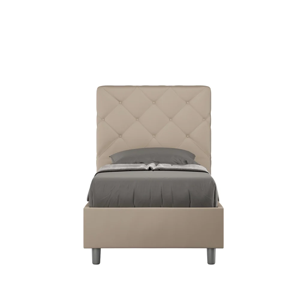 BS COM Letto singolo senza rete imbottito 90x190 similpelle tortora