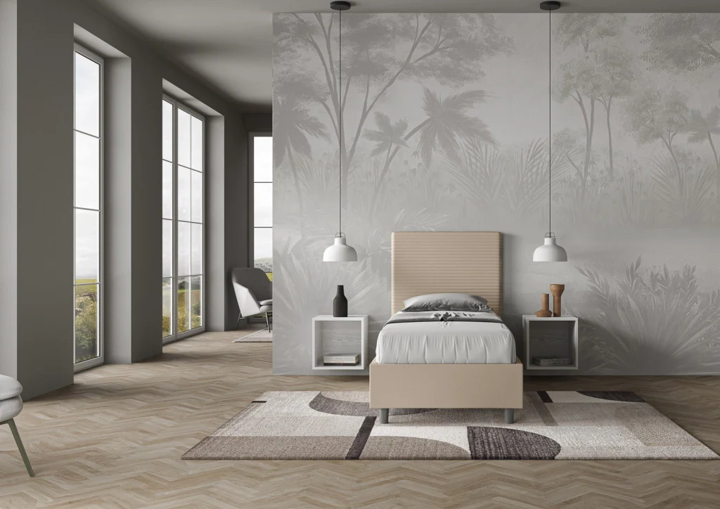 BS COM Letto singolo senza rete imbottito 90x190 similpelle tortora - Image 2