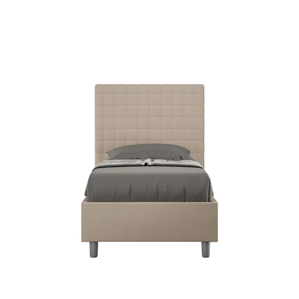 BS COM Letto singolo senza rete imbottito 90x200 similpelle tortora