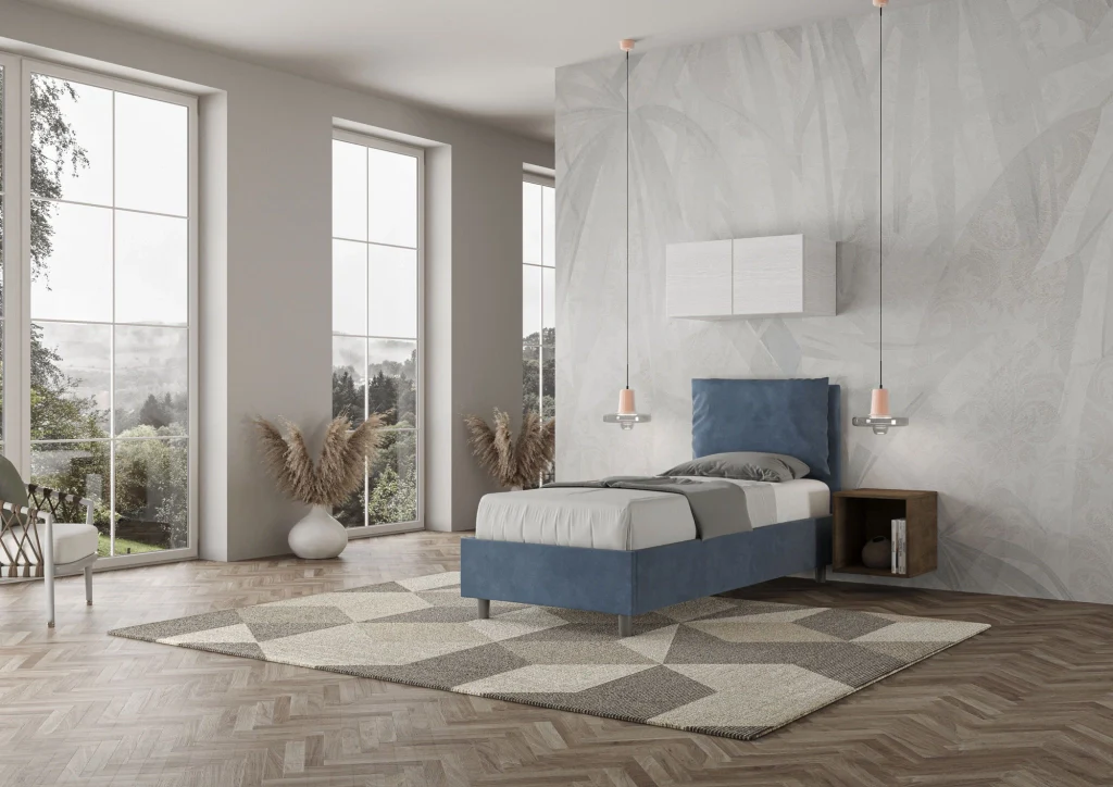 BS COM Letto singolo senza rete imbottito 90x210 microfibra blu - Image 3