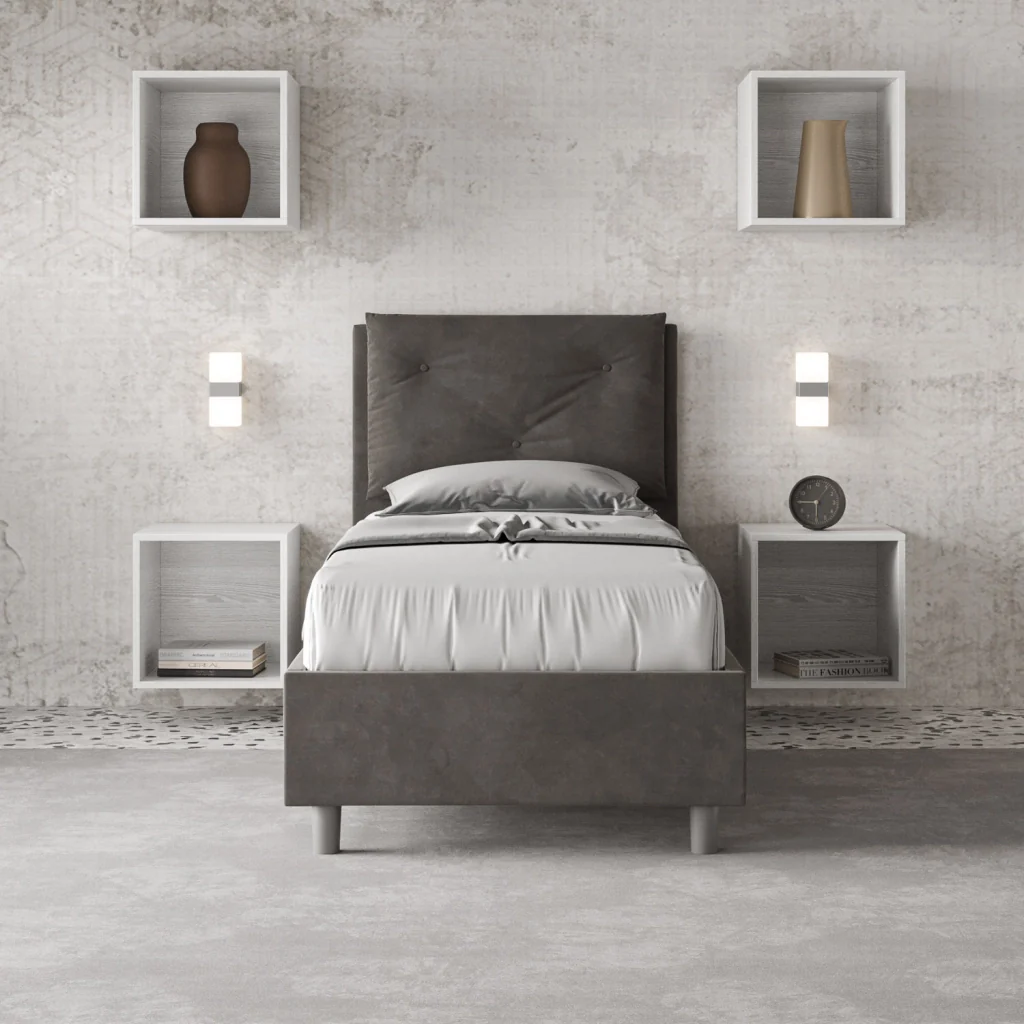 BS COM Letto singolo senza rete imbottito 90x210 microfibra grigio - Image 2