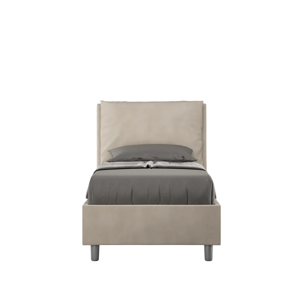 BS COM Letto singolo senza rete imbottito 90x210 microfibra sabbia