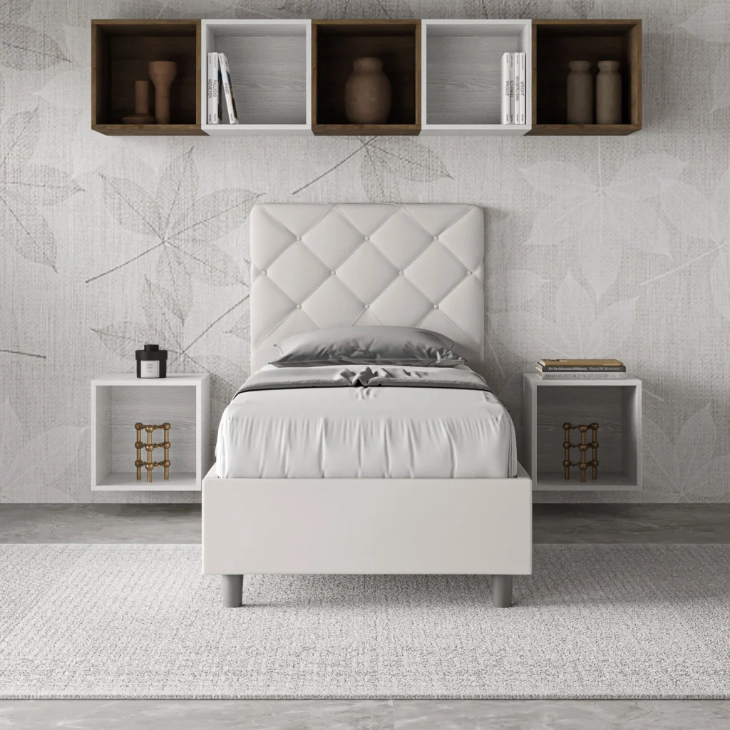 BS COM Letto singolo senza rete imbottito 90x210 similpelle bianco - Image 3