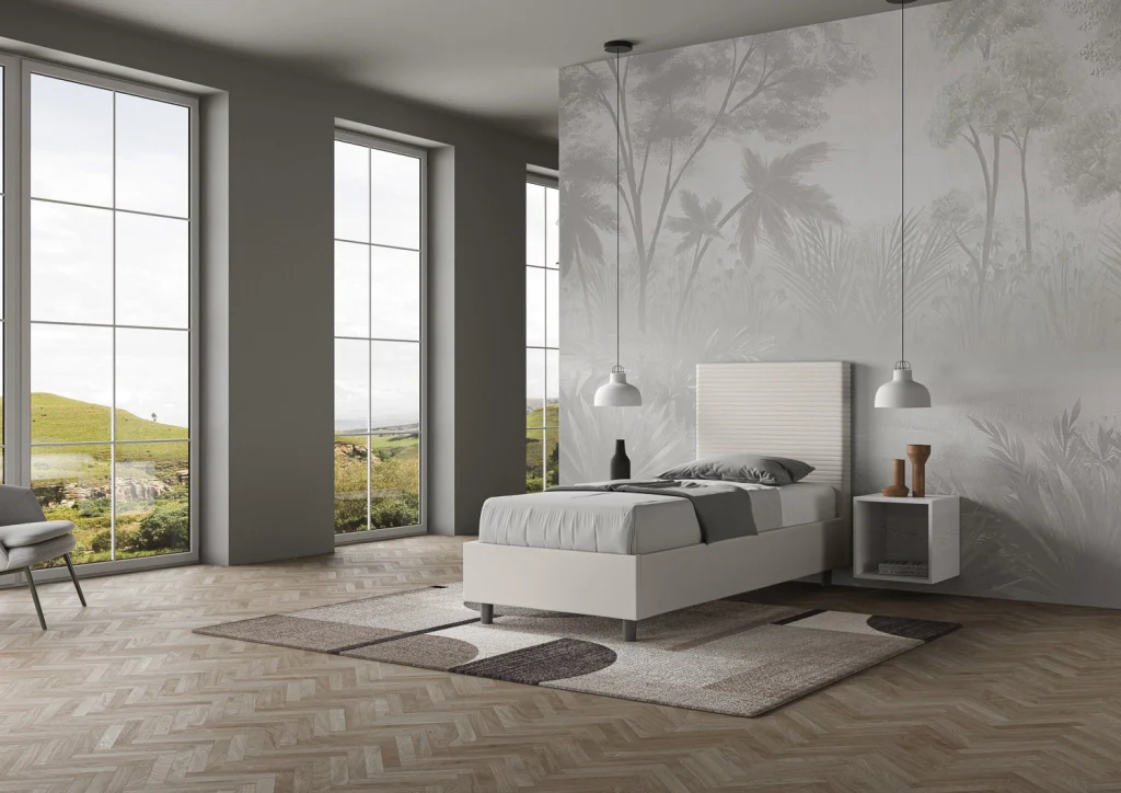 BS COM Letto singolo senza rete imbottito 90x210 similpelle bianco - Image 4