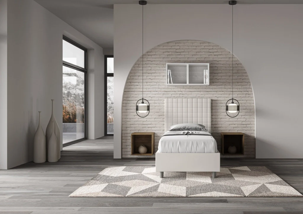 BS COM Letto singolo senza rete imbottito 90x210 similpelle bianco - Image 4