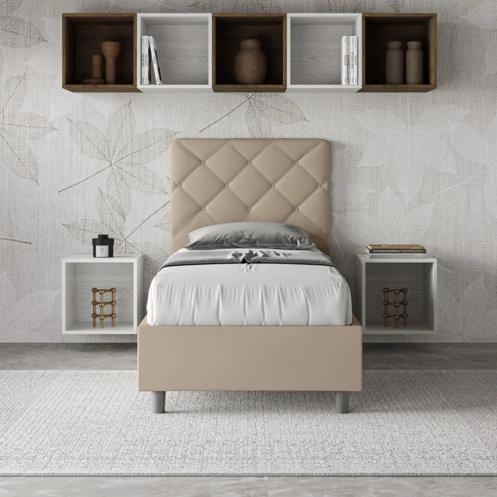 BS COM Letto singolo senza rete imbottito 90x210 similpelle tortora - Image 2