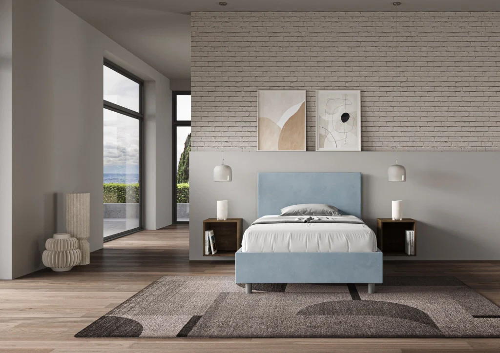 BS COM Letto una piazza e mezza con rete imbottito 110x190 microfibra azzurro - Image 4