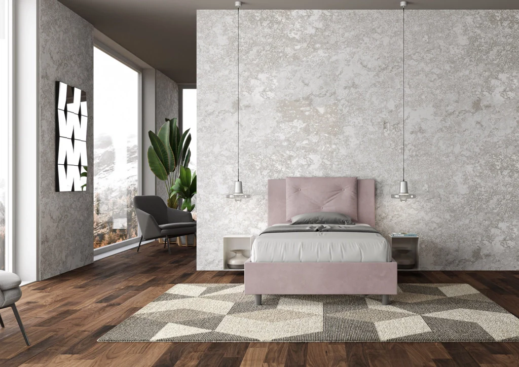 BS COM Letto una piazza e mezza con rete imbottito 110x190 microfibra glicine - Image 3