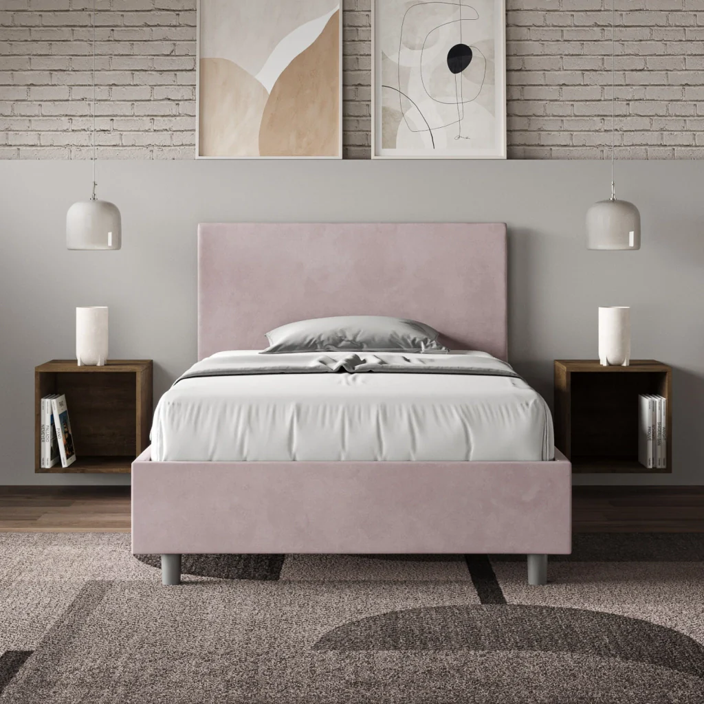 BS COM Letto una piazza e mezza con rete imbottito 110x190 microfibra glicine - Image 3