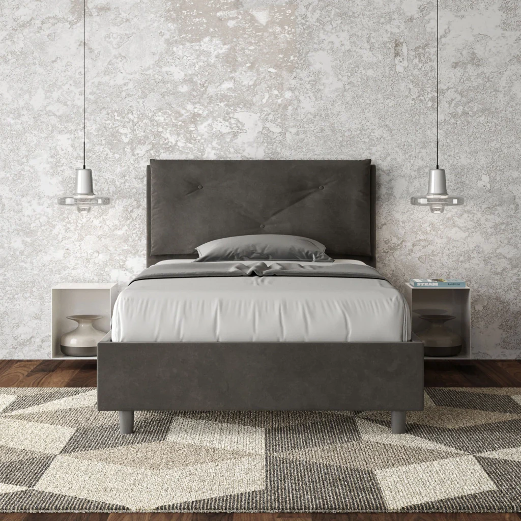 BS COM Letto una piazza e mezza con rete imbottito 110x190 microfibra grigio - Image 4