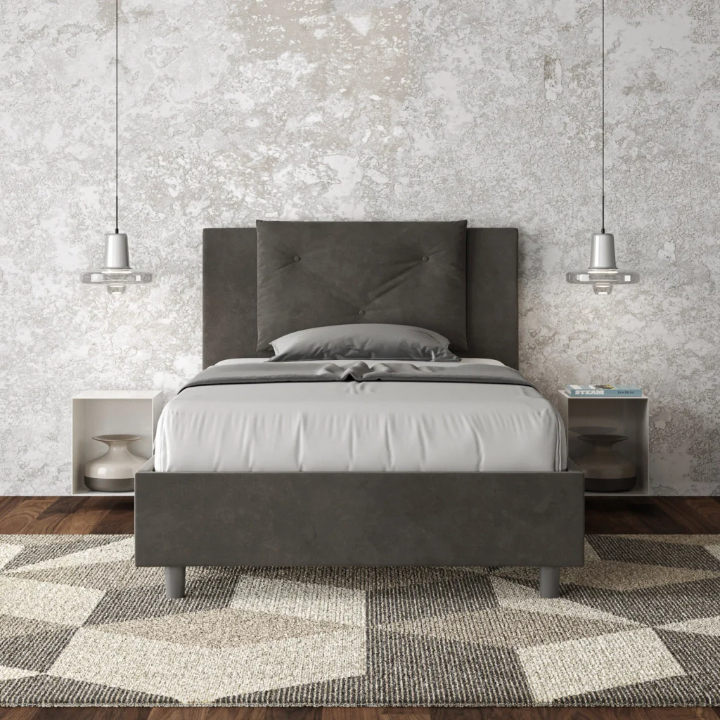 BS COM Letto una piazza e mezza con rete imbottito 110x190 microfibra grigio - Image 3