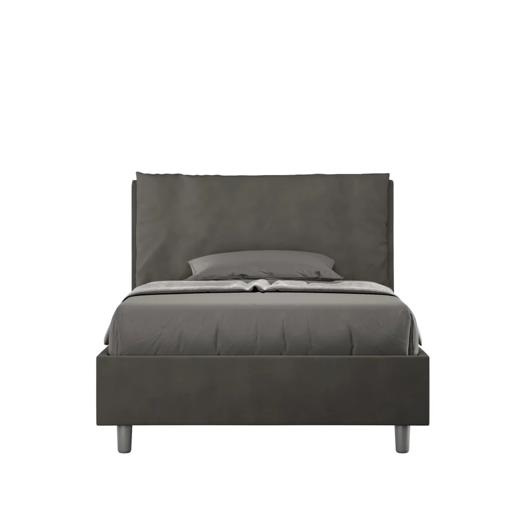BS COM Letto una piazza e mezza con rete imbottito 110x190 microfibra grigio