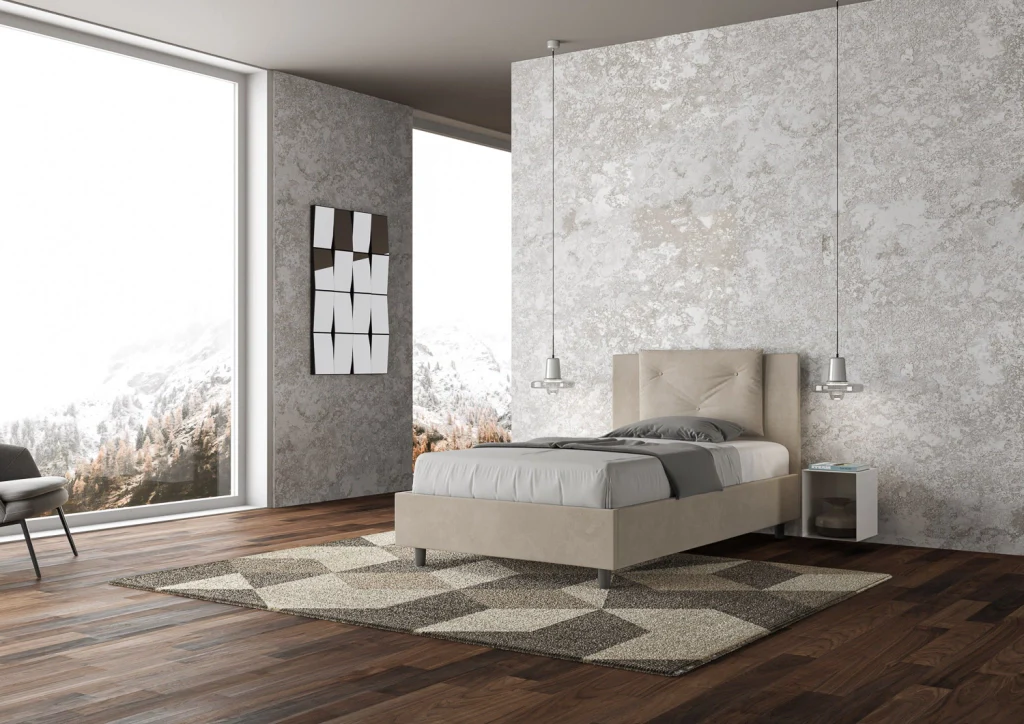 BS COM Letto una piazza e mezza con rete imbottito 110x190 microfibra sabbia - Image 2