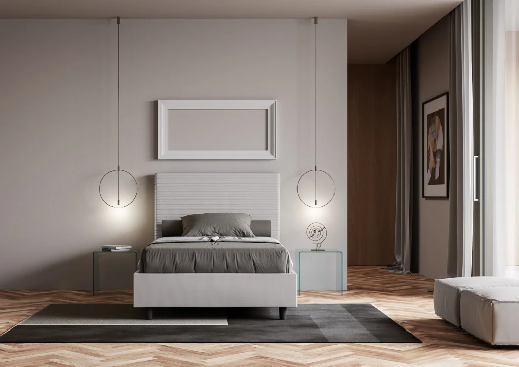 BS COM Letto una piazza e mezza con rete imbottito 110x190 similpelle bianco - Image 4