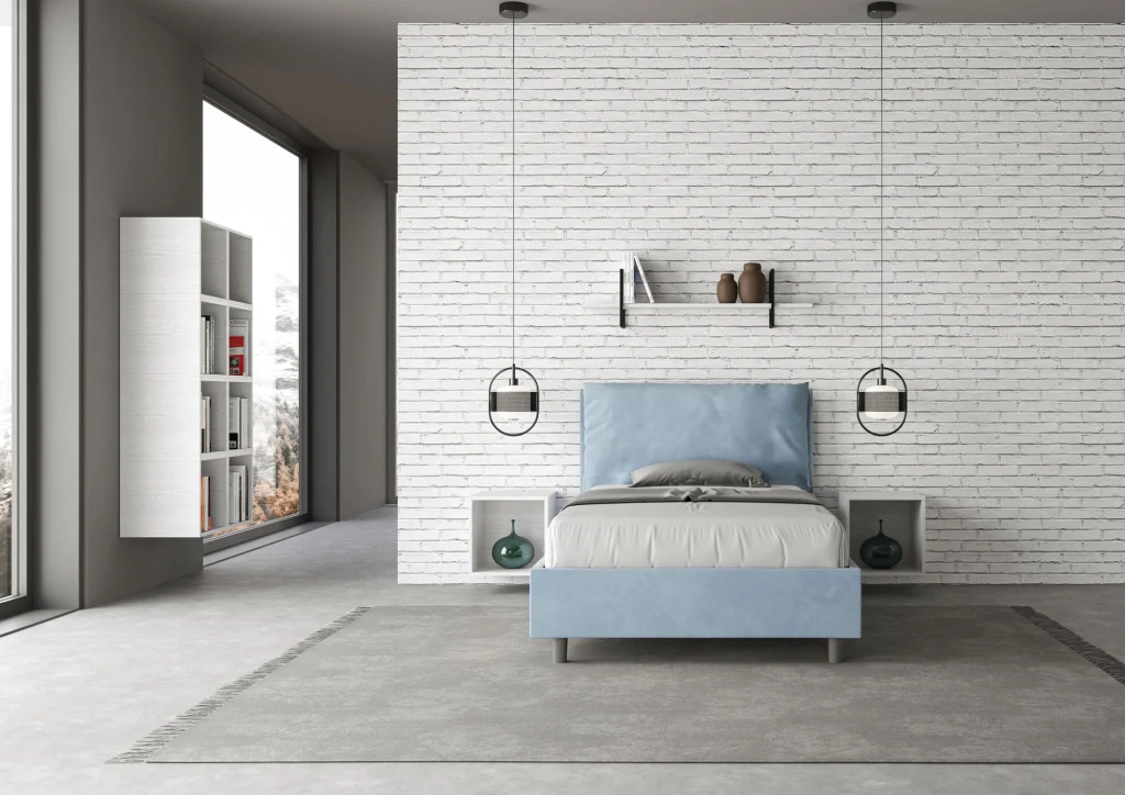 BS COM Letto una piazza e mezza con rete imbottito 110x200 microfibra azzurro - Image 4