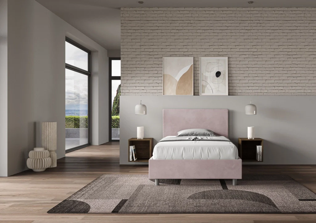 BS COM Letto una piazza e mezza con rete imbottito 110x200 microfibra glicine - Image 3