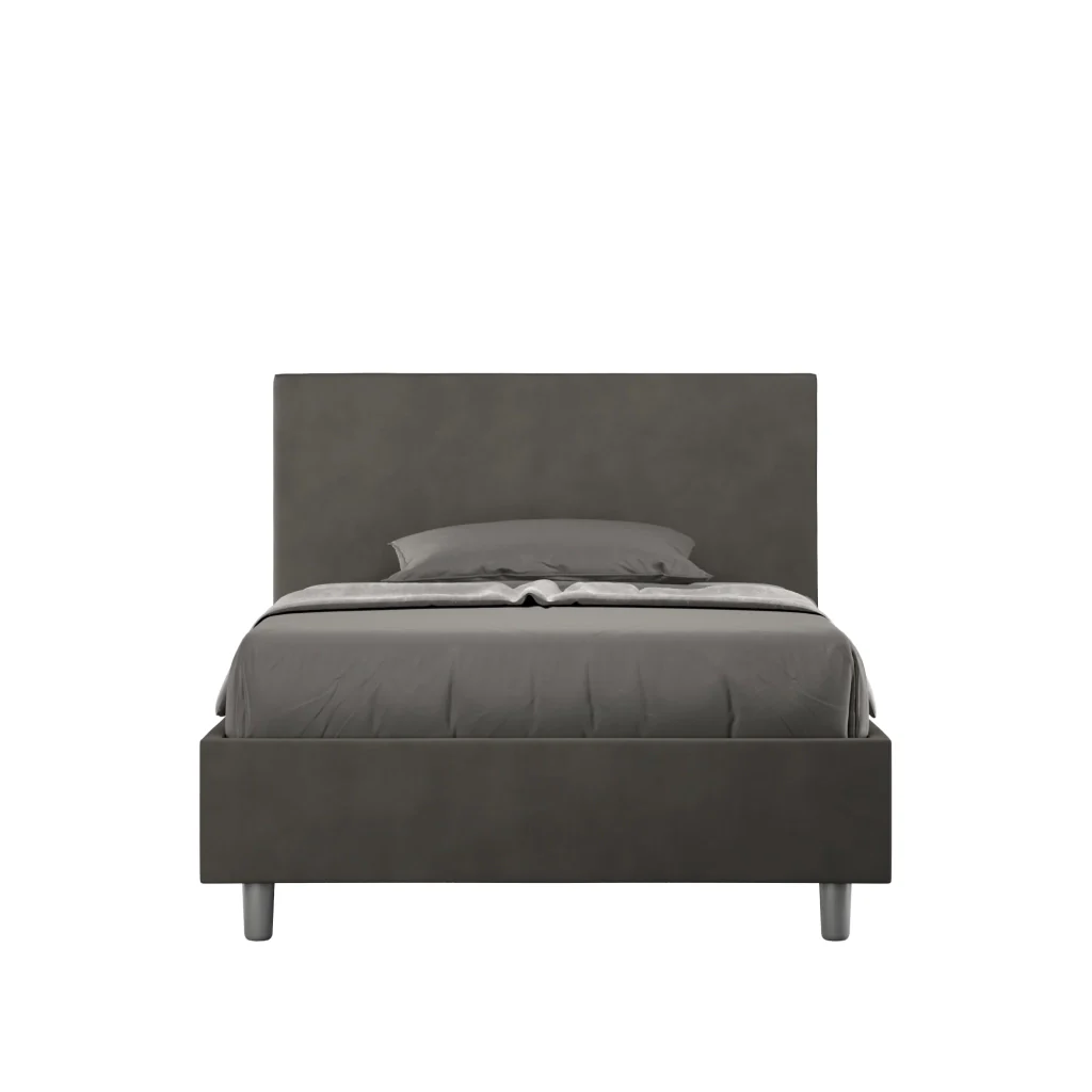 BS COM Letto una piazza e mezza con rete imbottito 110x200 microfibra grigio