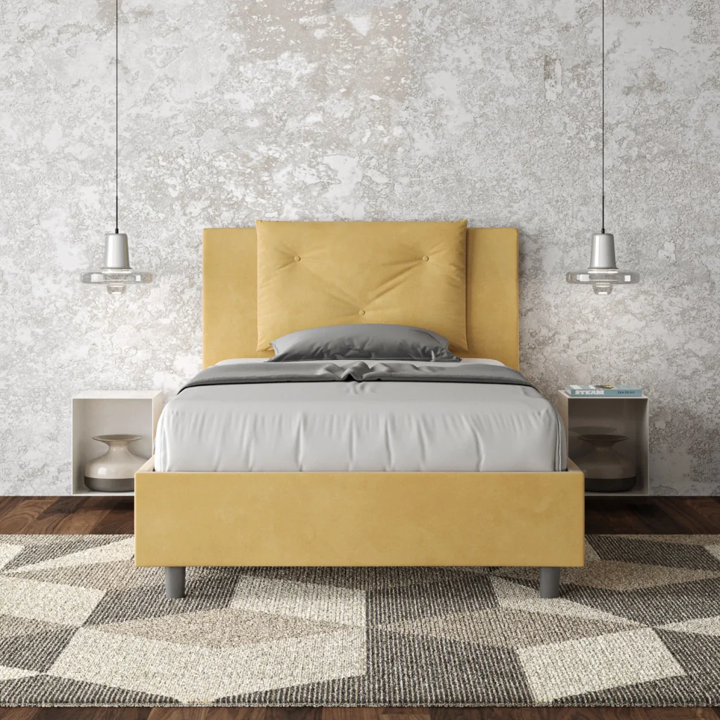 BS COM Letto una piazza e mezza con rete imbottito 110x200 microfibra ocra - Image 2