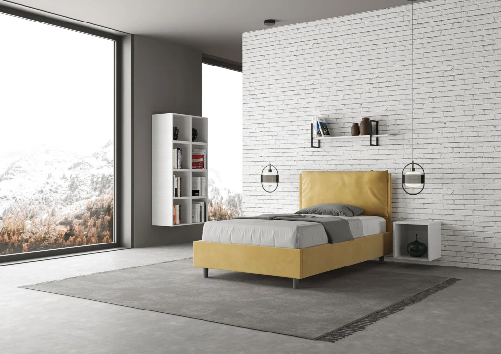 BS COM Letto una piazza e mezza con rete imbottito 110x200 microfibra ocra - Image 3