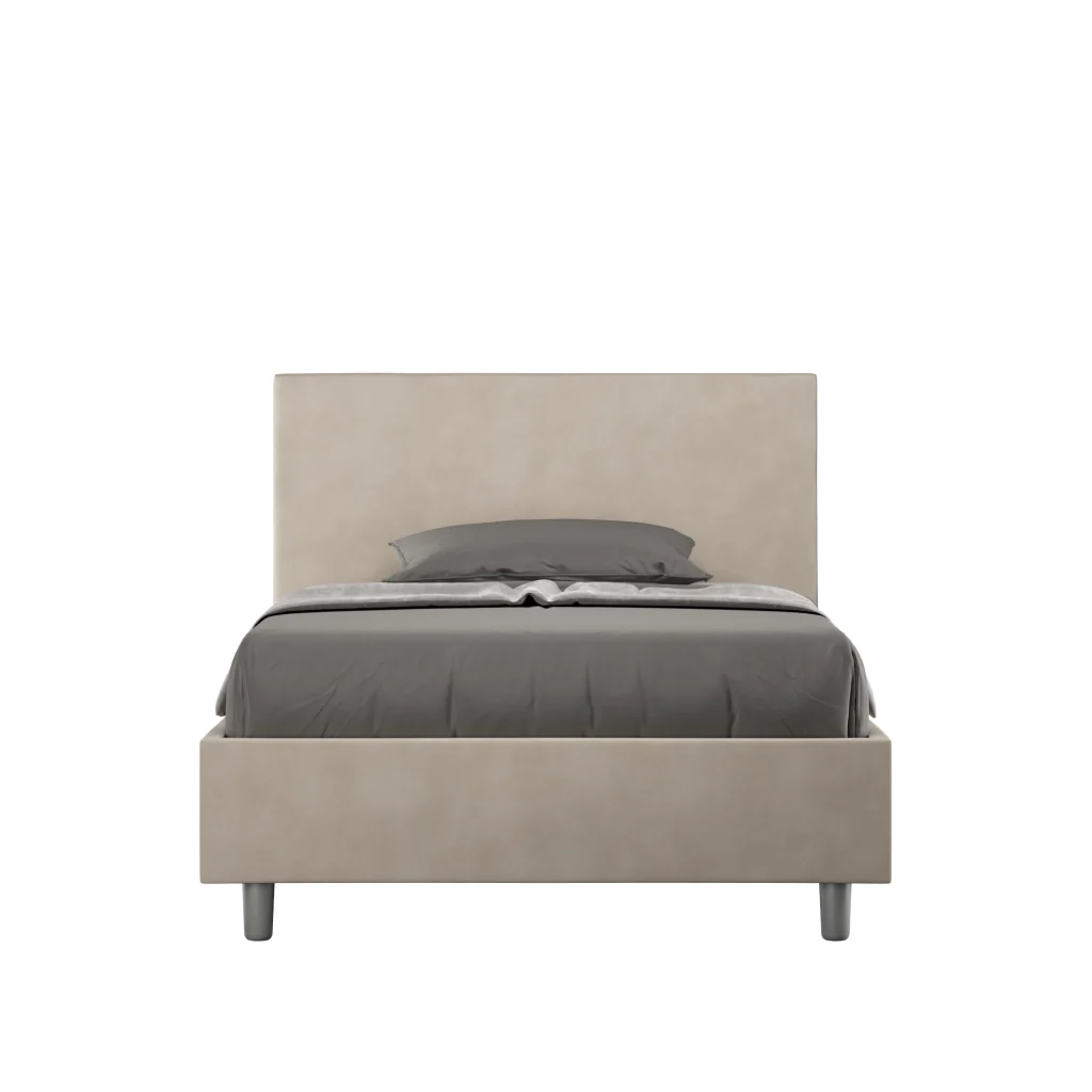 BS COM Letto una piazza e mezza con rete imbottito 110x200 microfibra sabbia