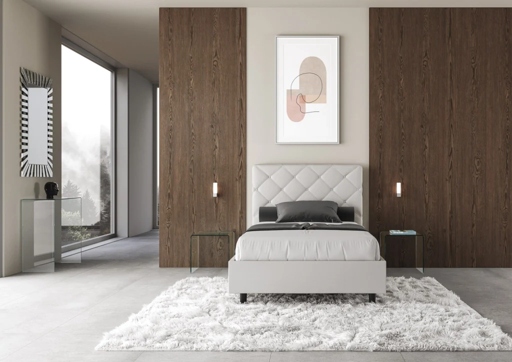 BS COM Letto una piazza e mezza con rete imbottito 110x200 similpelle bianco - Image 4