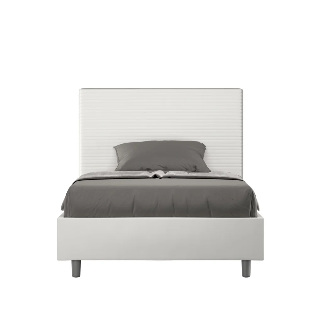 BS COM Letto una piazza e mezza con rete imbottito 110x200 similpelle bianco