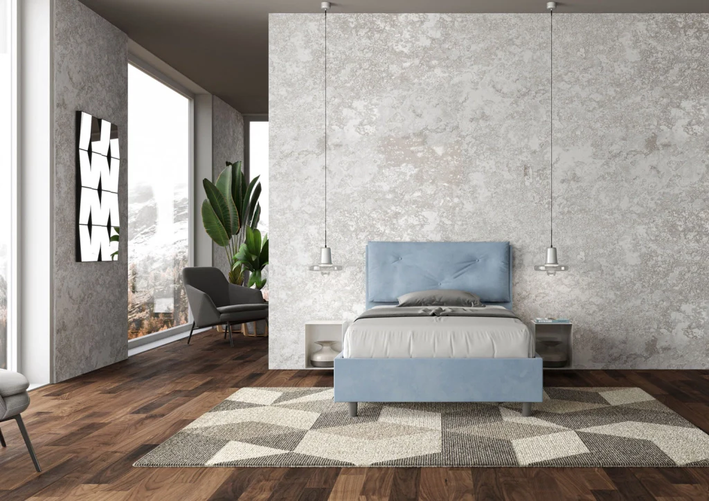 BS COM Letto una piazza e mezza con rete imbottito 110x210 microfibra azzurro - Image 3