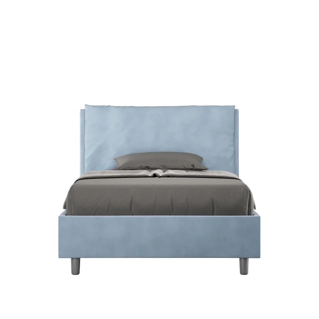 BS COM Letto una piazza e mezza con rete imbottito 110x210 microfibra azzurro