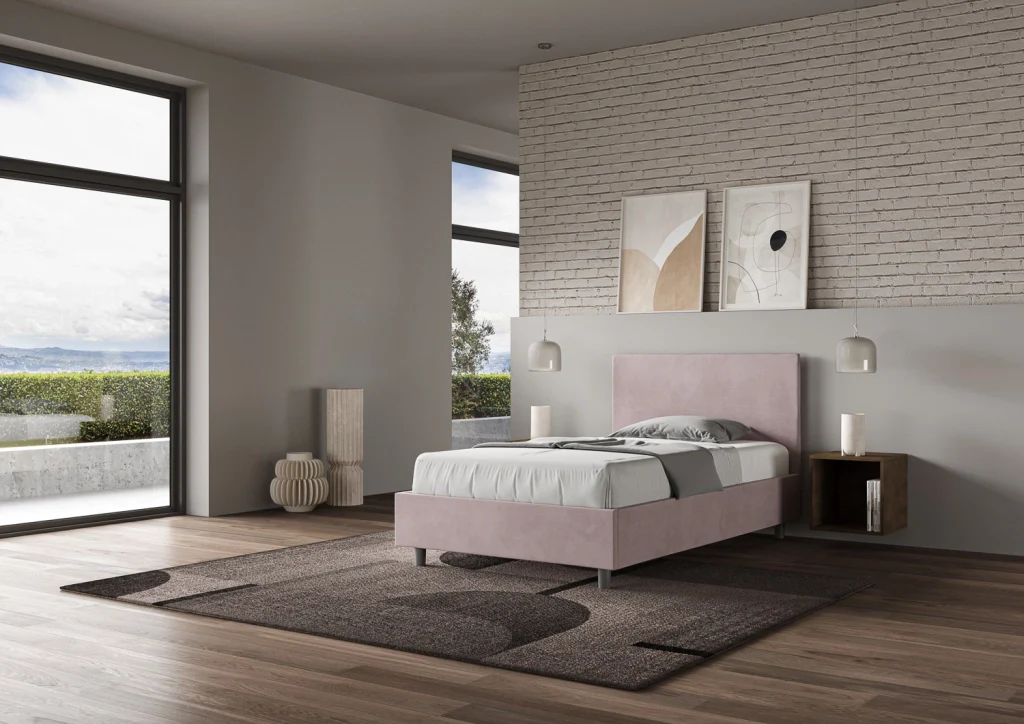 BS COM Letto una piazza e mezza con rete imbottito 110x210 microfibra glicine - Image 3