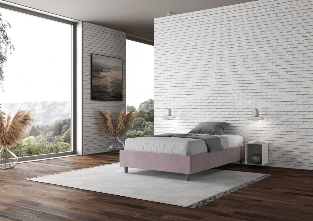 BS COM Letto una piazza e mezza con rete imbottito 110x210 microfibra glicine - Image 4