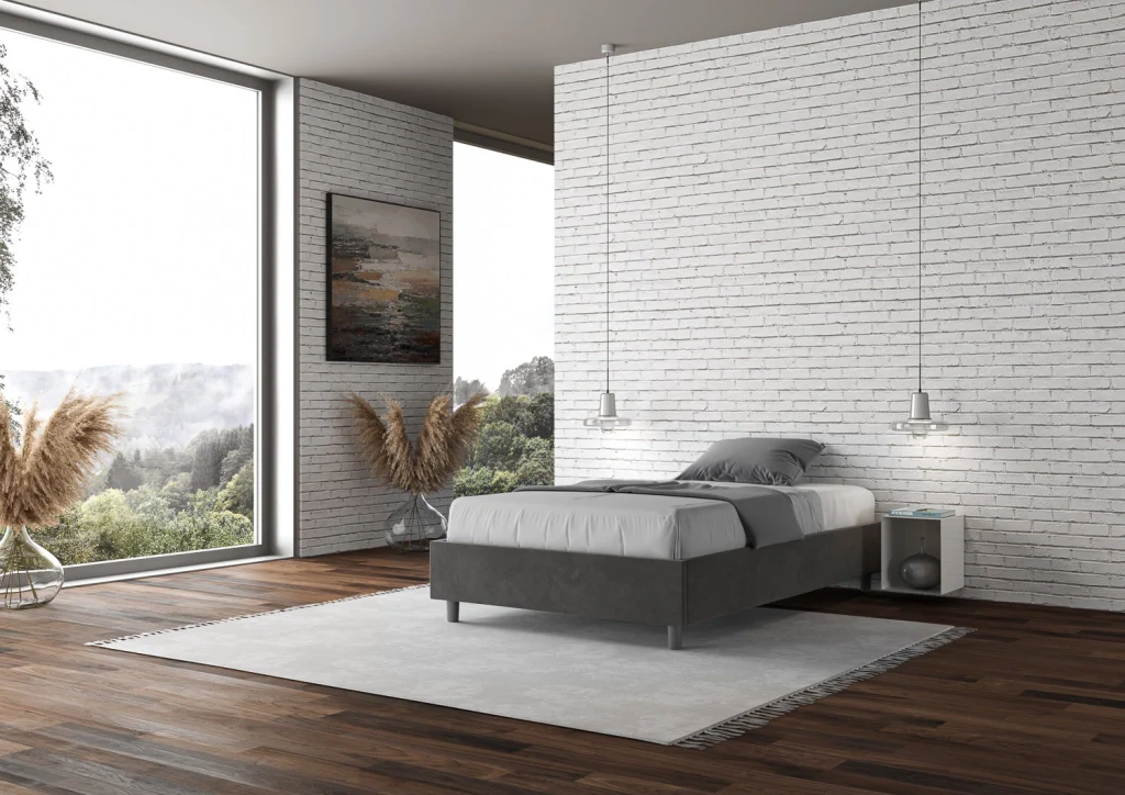 BS COM Letto una piazza e mezza con rete imbottito 110x210 microfibra grigio - Image 2