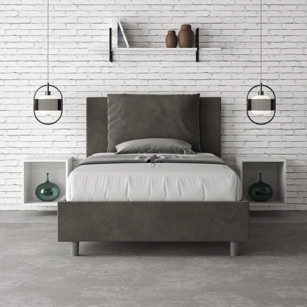 BS COM Letto una piazza e mezza con rete imbottito 110x210 microfibra grigio - Image 2