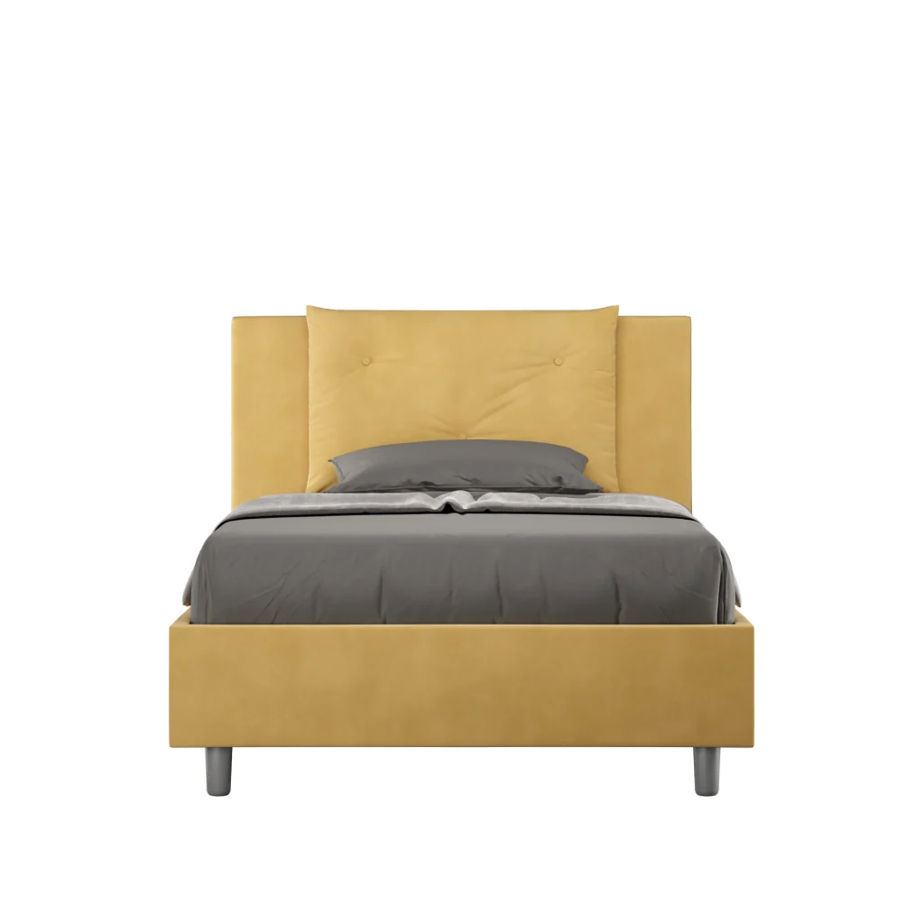BS COM Letto una piazza e mezza con rete imbottito 110x210 microfibra ocra