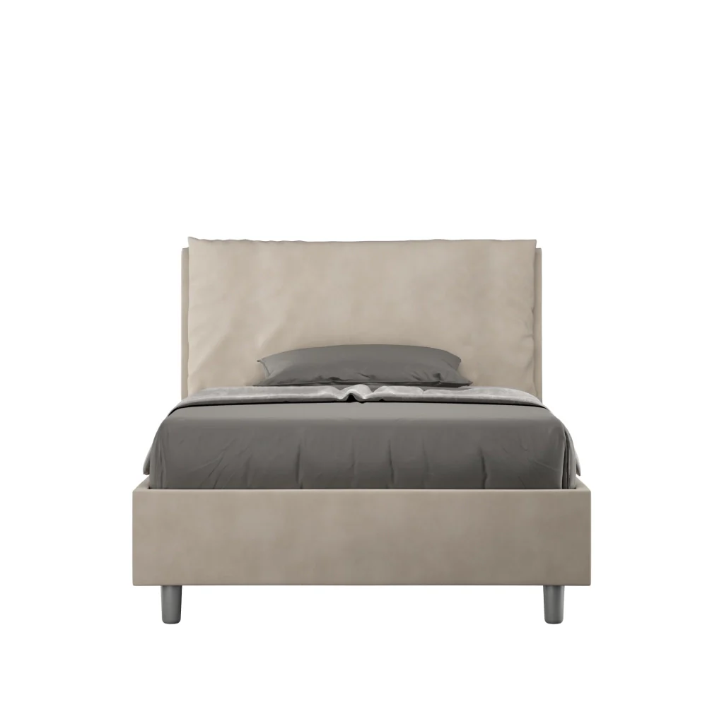 BS COM Letto una piazza e mezza con rete imbottito 110x210 microfibra sabbia