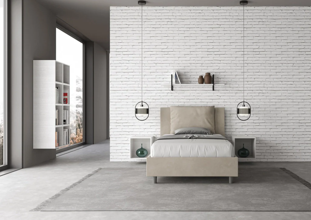 BS COM Letto una piazza e mezza con rete imbottito 110x210 microfibra sabbia - Image 4