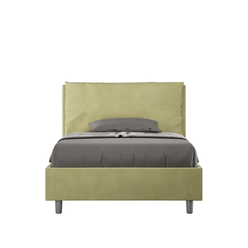 BS COM Letto una piazza e mezza con rete imbottito 110x210 microfibra tè verde