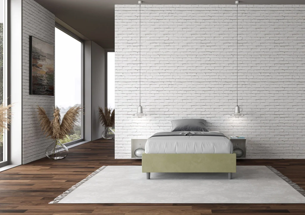 BS COM Letto una piazza e mezza con rete imbottito 110x210 microfibra tè verde - Image 3
