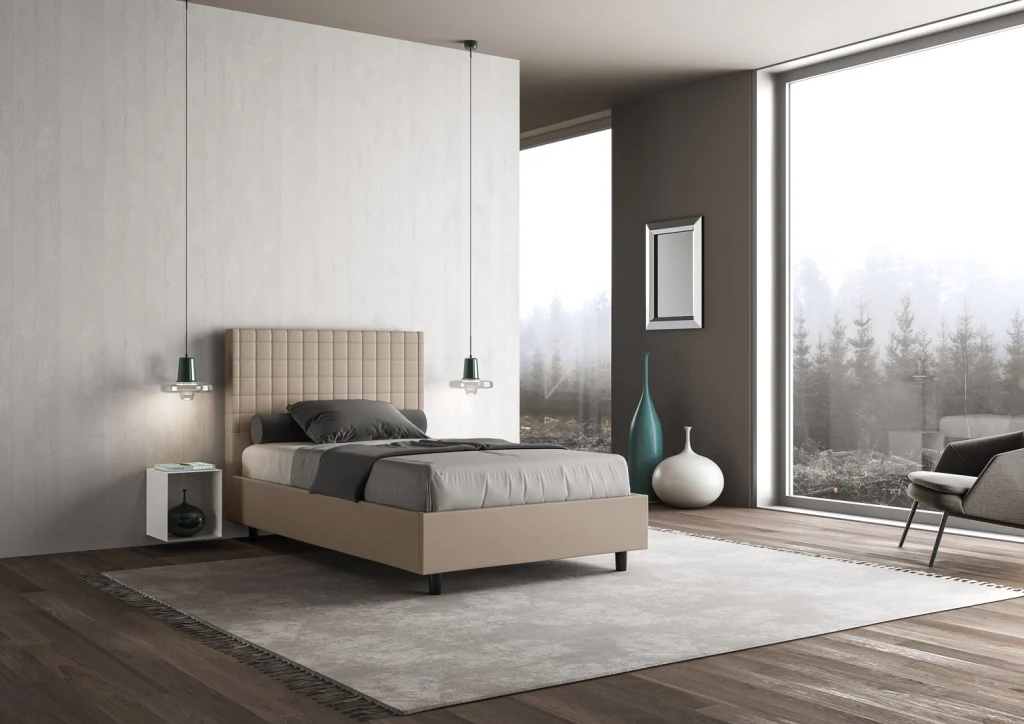 BS COM Letto una piazza e mezza con rete imbottito 110x210 similpelle tortora - Image 3