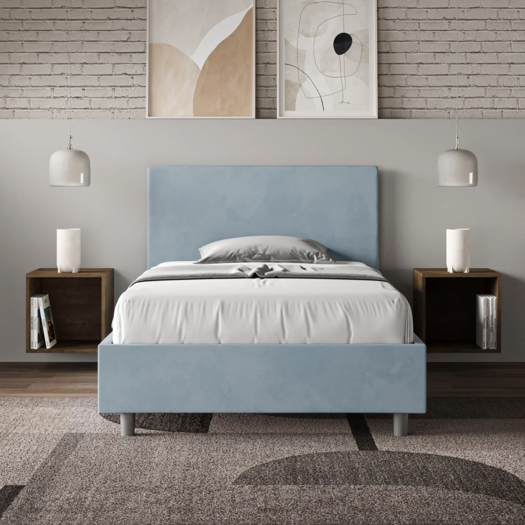 BS COM Letto una piazza e mezza con rete imbottito 120x190 microfibra azzurro - Image 3