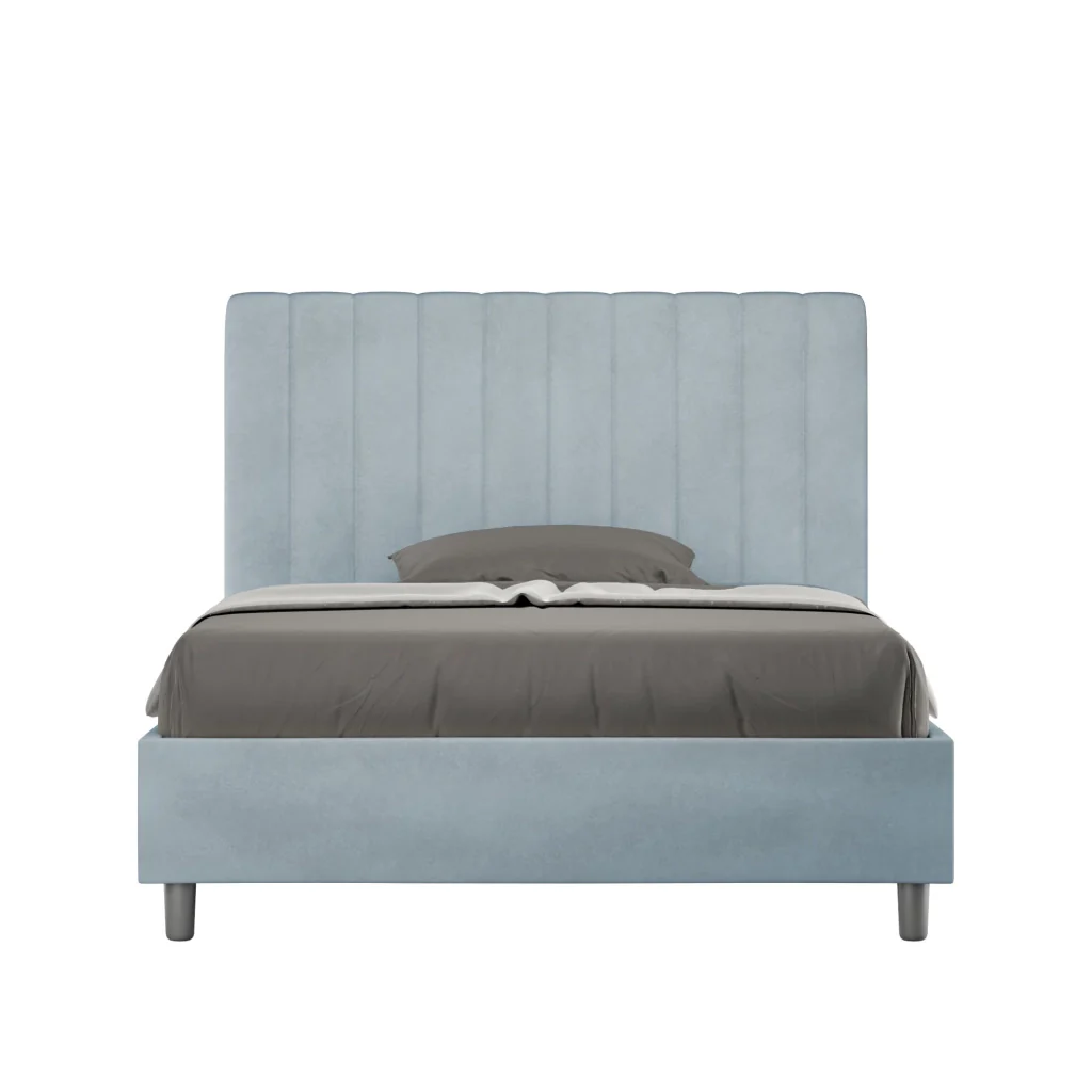 BS COM Letto una piazza e mezza con rete imbottito 120x190 microfibra azzurro