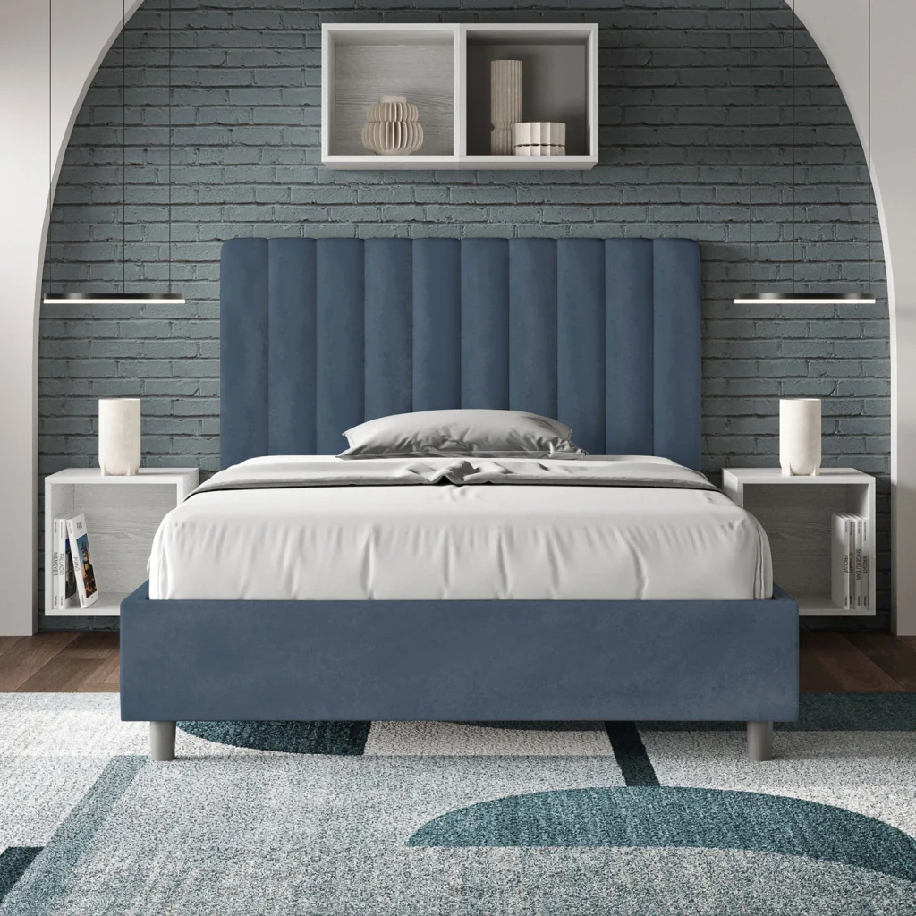 BS COM Letto una piazza e mezza con rete imbottito 120x190 microfibra blu - Image 4