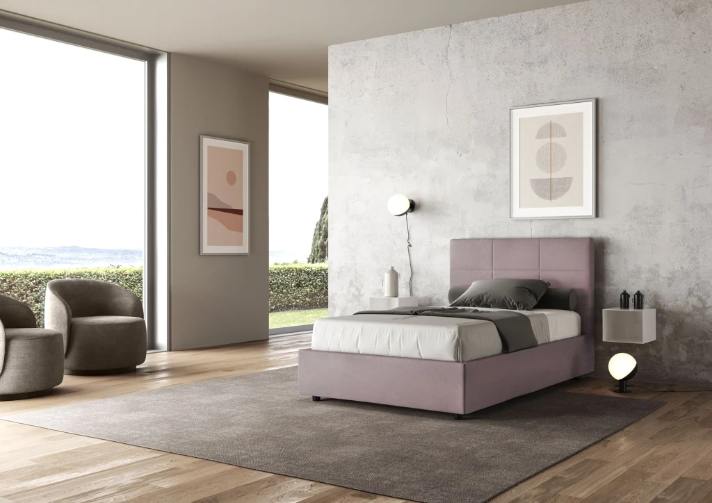 BS COM Letto una piazza e mezza con rete imbottito 120x190 microfibra glicine - Image 4