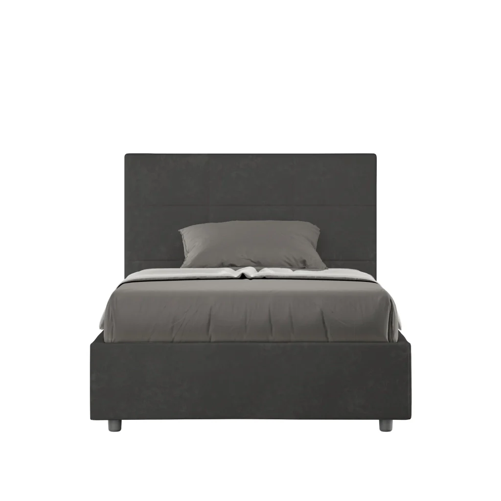 BS COM Letto una piazza e mezza con rete imbottito 120x190 microfibra grigio