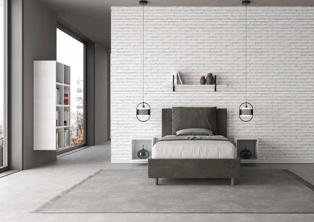 BS COM Letto una piazza e mezza con rete imbottito 120x190 microfibra grigio - Image 2