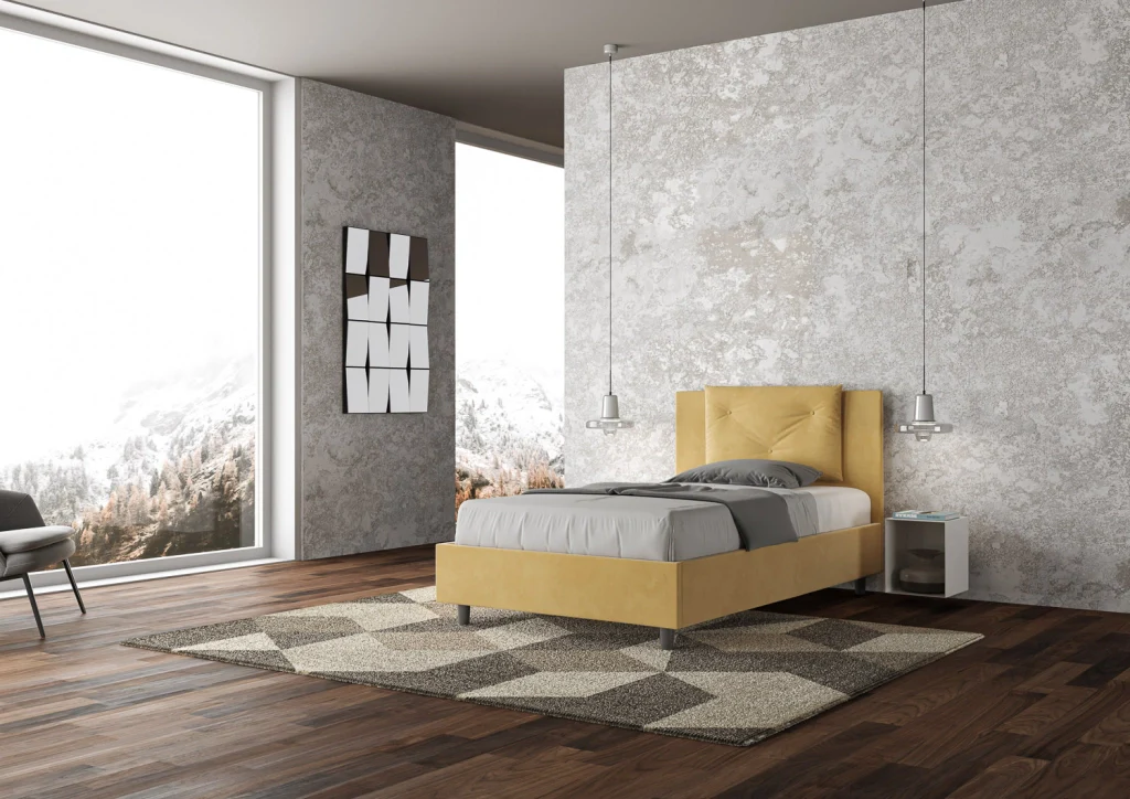 BS COM Letto una piazza e mezza con rete imbottito 120x190 microfibra ocra - Image 3