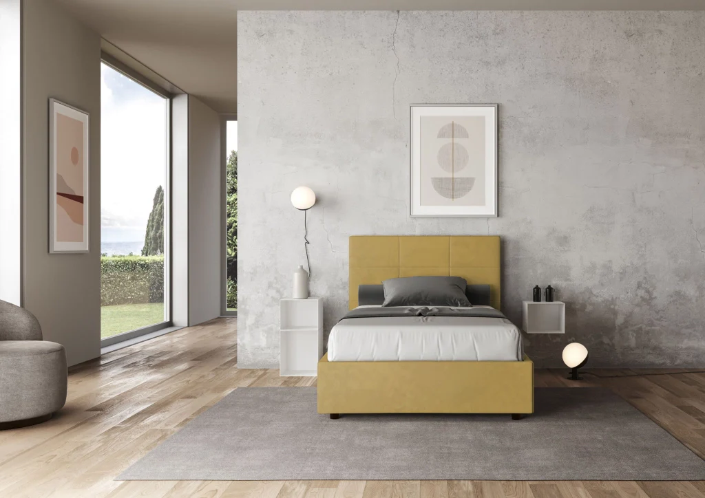 BS COM Letto una piazza e mezza con rete imbottito 120x190 microfibra ocra - Image 3